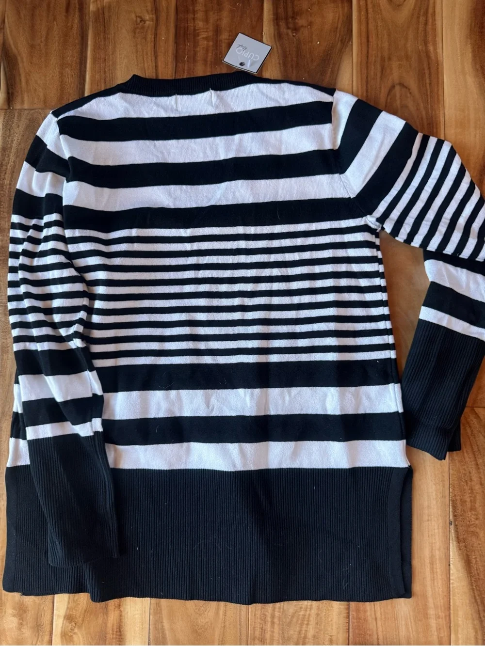Cupio Black & White Striped V-Neck Sweater with Red & Pink Heart Details